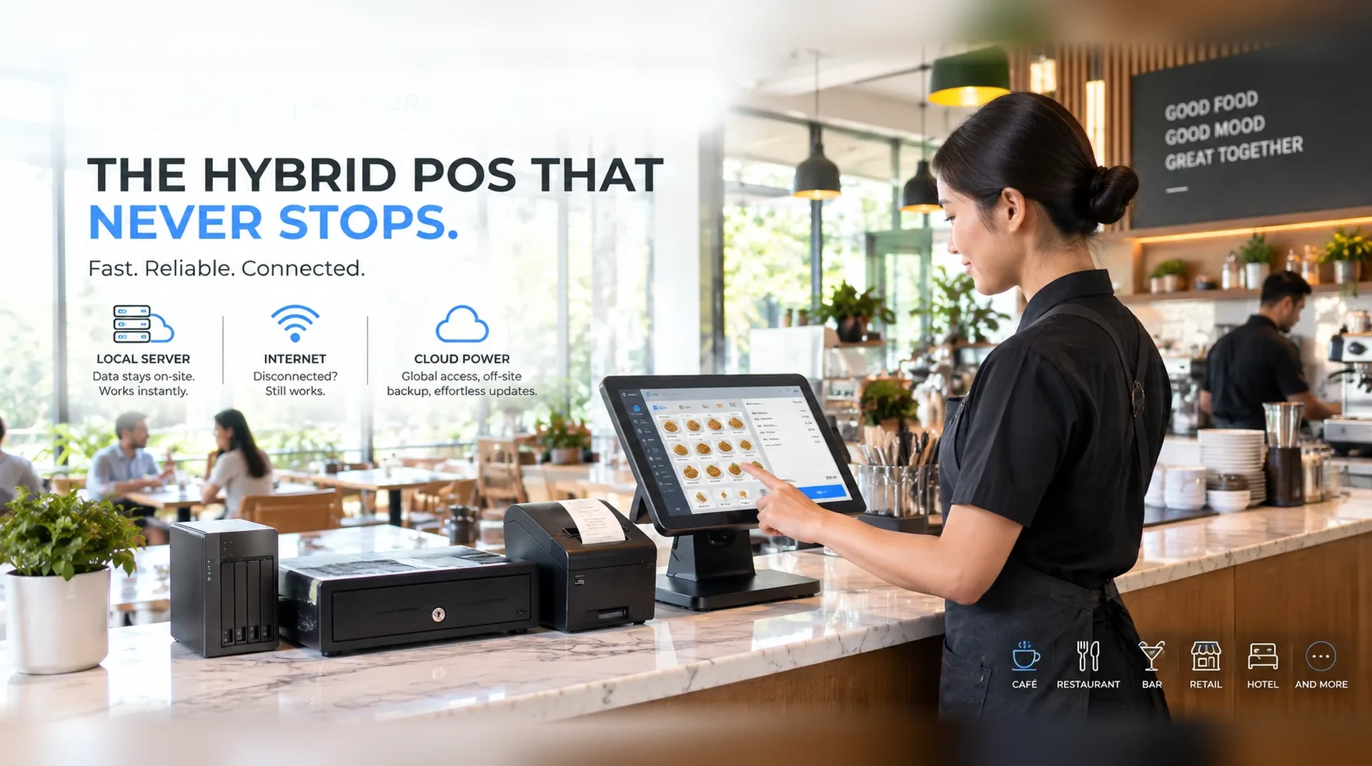 Hybrid TekDot POS with local server and cloud — keeps working when the internet is down