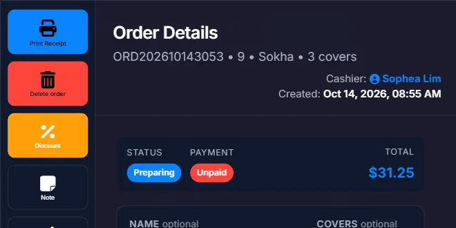 Order header now showing table 9