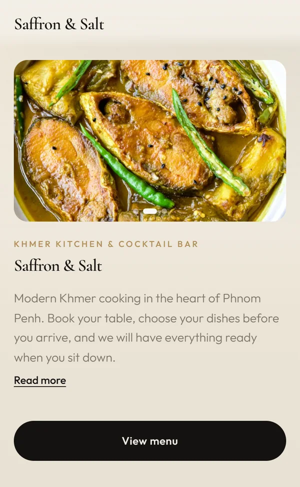 QR Menu welcome screen on a phone with the restaurant photo and a View menu button