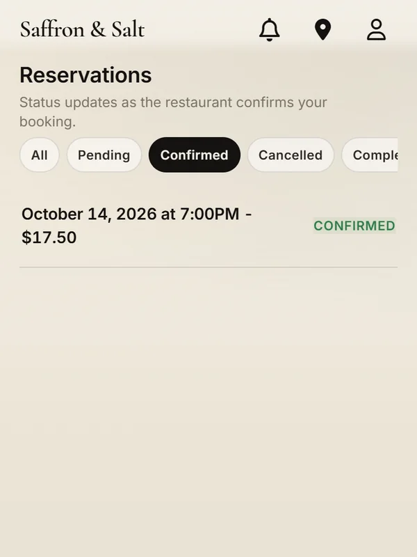 Guest reservations list with the booking now marked Confirmed